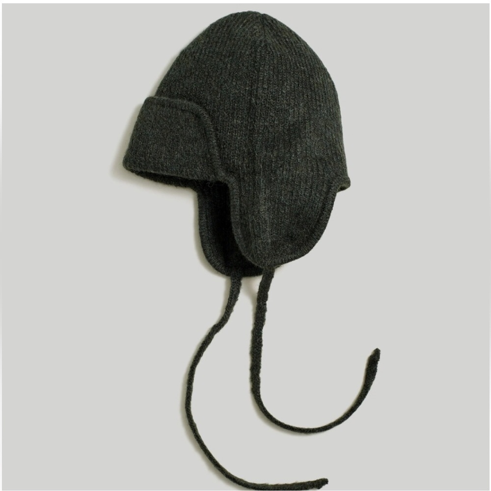 NWT Madewell Green Fuzzy-Knit Ear Flap Beanie Alpaca, Wool